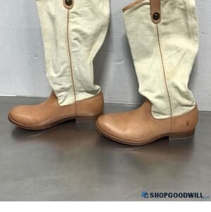 ISO FRYE TAN AND CREME TALL BOOTS